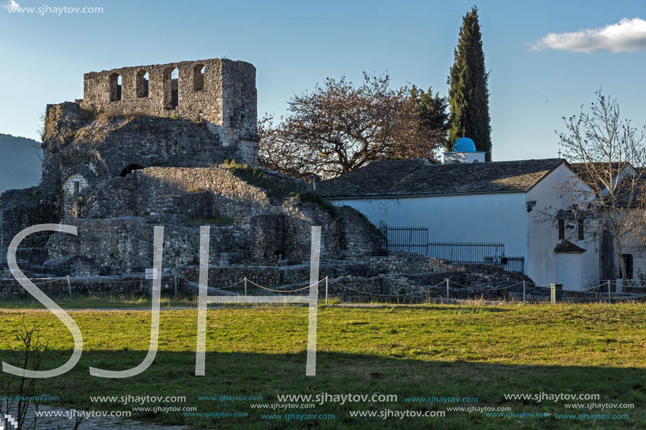 IOANNINA, GREECE - DECEMBER 27, 2014: Amazing Sunset view of castle of Ioannina, Epirus, Greece