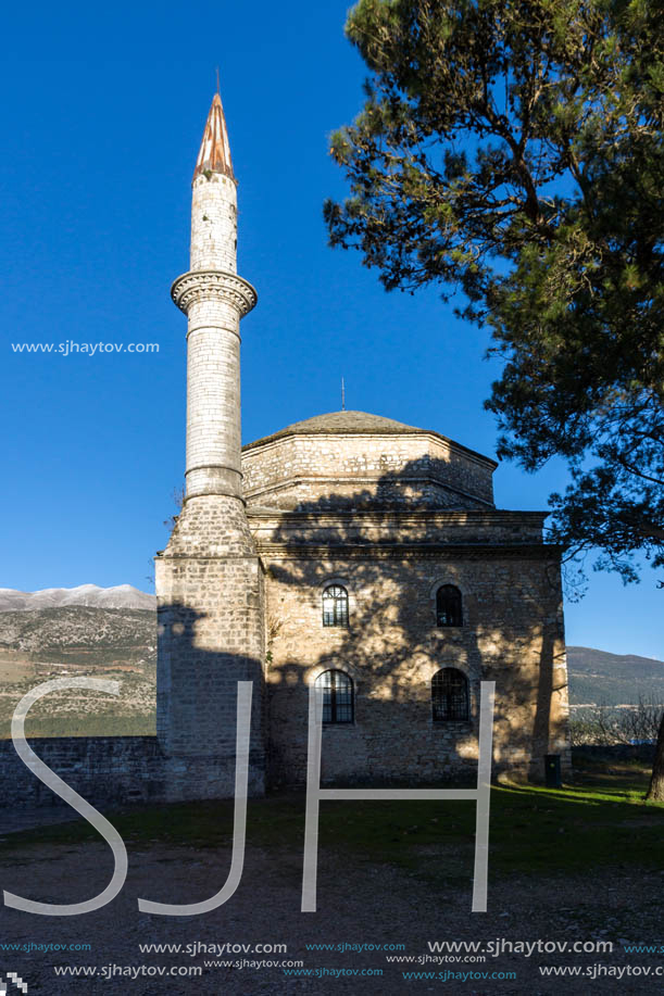 IOANNINA, GREECE - DECEMBER 27, 2014: Amazing Sunset view of Fethiye Mosque in castle of city of Ioannina, Epirus, Greece