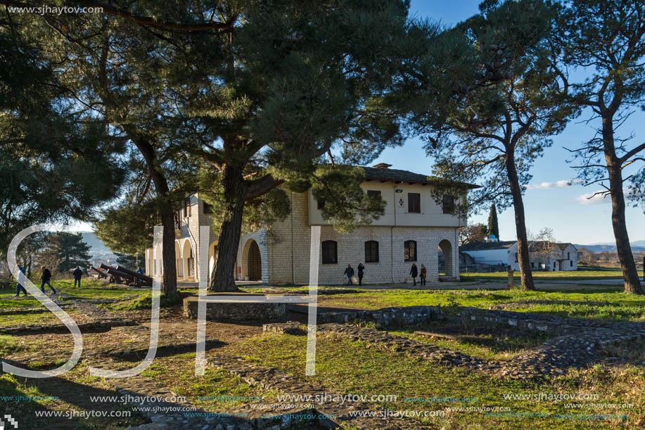 IOANNINA, GREECE - DECEMBER 27, 2014: Amazing Sunset view of Byzantine Museum in castle of Ioannina, Epirus, Greece