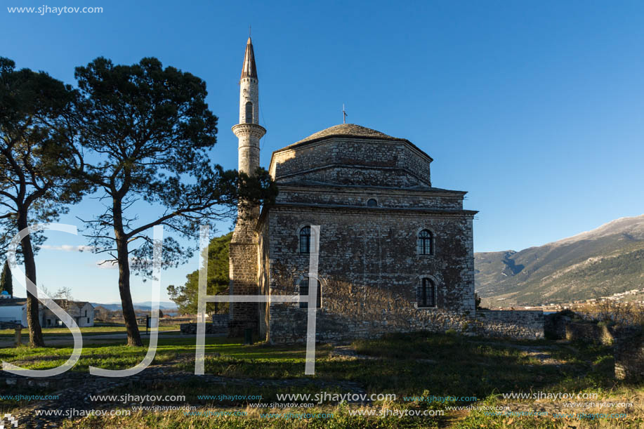 IOANNINA, GREECE - DECEMBER 27, 2014: Amazing Sunset view of Fethiye Mosque in castle of city of Ioannina, Epirus, Greece