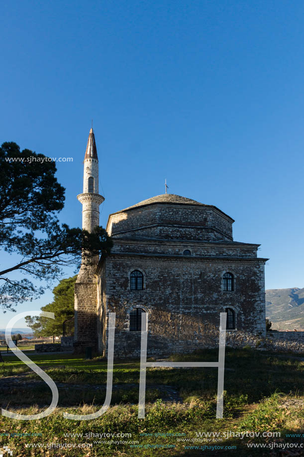 IOANNINA, GREECE - DECEMBER 27, 2014: Amazing Sunset view of Fethiye Mosque in castle of city of Ioannina, Epirus, Greece