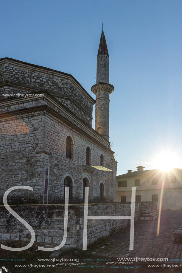 IOANNINA, GREECE - DECEMBER 27, 2014: Amazing Sunset view of Fethiye Mosque in castle of city of Ioannina, Epirus, Greece