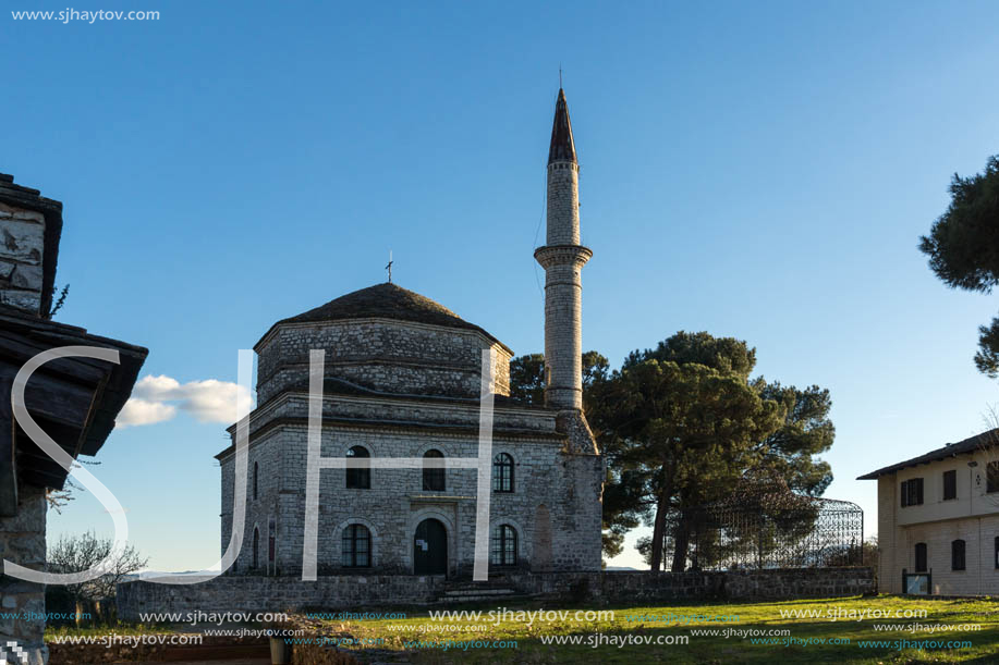 IOANNINA, GREECE - DECEMBER 27, 2014: Amazing Sunset view of Fethiye Mosque in castle of city of Ioannina, Epirus, Greece