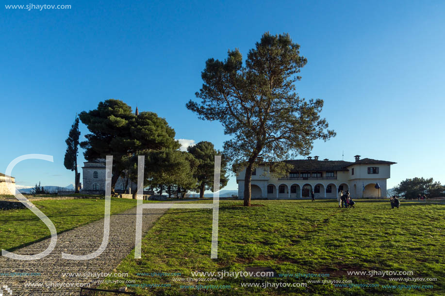 IOANNINA, GREECE - DECEMBER 27, 2014: Amazing Sunset view of Byzantine Museum in castle of Ioannina, Epirus, Greece