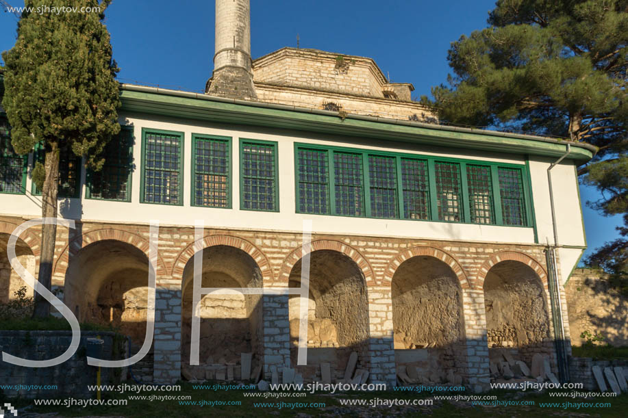 IOANNINA, GREECE - DECEMBER 27, 2014: Amazing Sunset view of Aslan Pasha Mosque in castle of city of Ioannina, Epirus, Greece