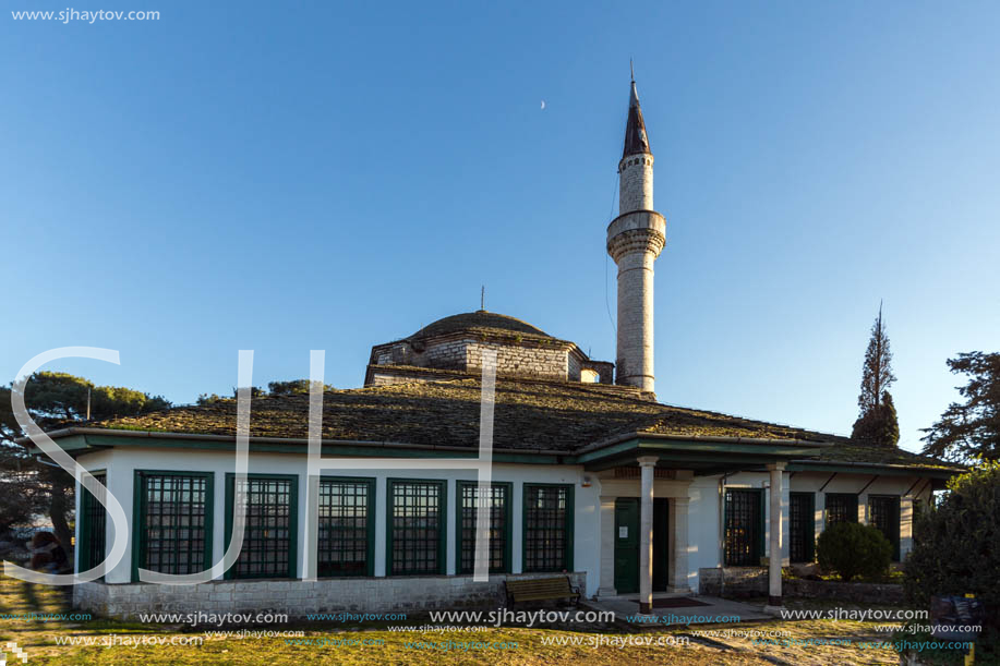 IOANNINA, GREECE - DECEMBER 27, 2014: Amazing Sunset view of Aslan Pasha Mosque in castle of city of Ioannina, Epirus, Greece