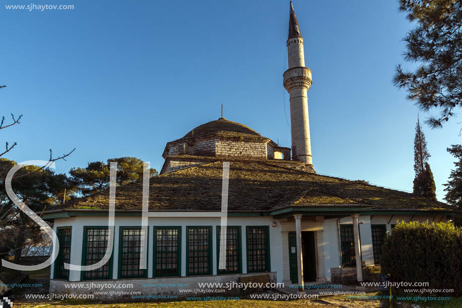 IOANNINA, GREECE - DECEMBER 27, 2014: Amazing Sunset view of Aslan Pasha Mosque in castle of city of Ioannina, Epirus, Greece