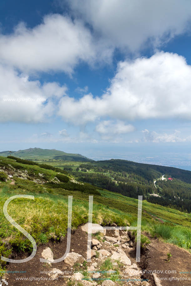 Panorama with green hills at Vitosha Mountain, Sofia City Region, Bulgaria