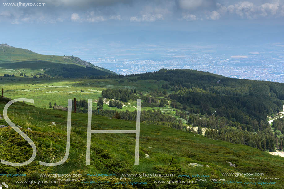 Panorama with green hills at Vitosha Mountain, Sofia City Region, Bulgaria