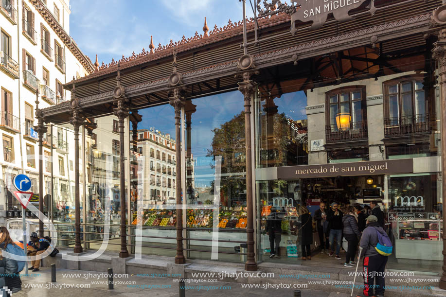 MADRID, SPAIN - JANUARY 23, 2018: Amazing view of San Miguel Market in City of Madrid, Spain