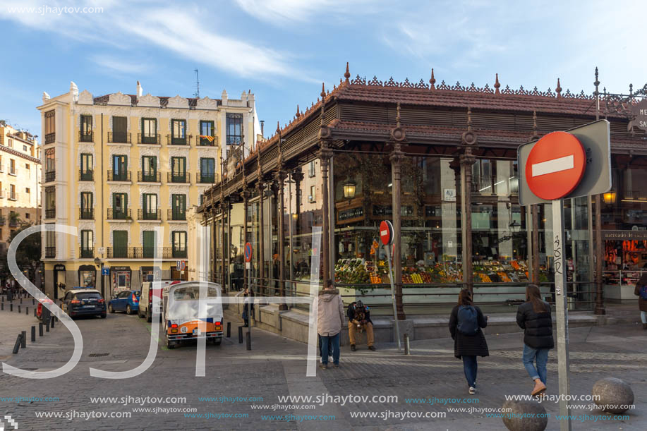 MADRID, SPAIN - JANUARY 23, 2018: Amazing view of San Miguel Market in City of Madrid, Spain