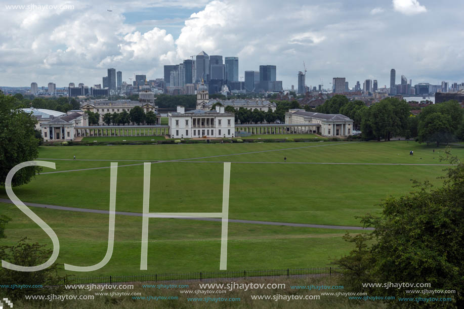 LONDON, ENGLAND - JUNE 17, 2016: Amazing Panorama from Greenwich, London, England, United Kingdom