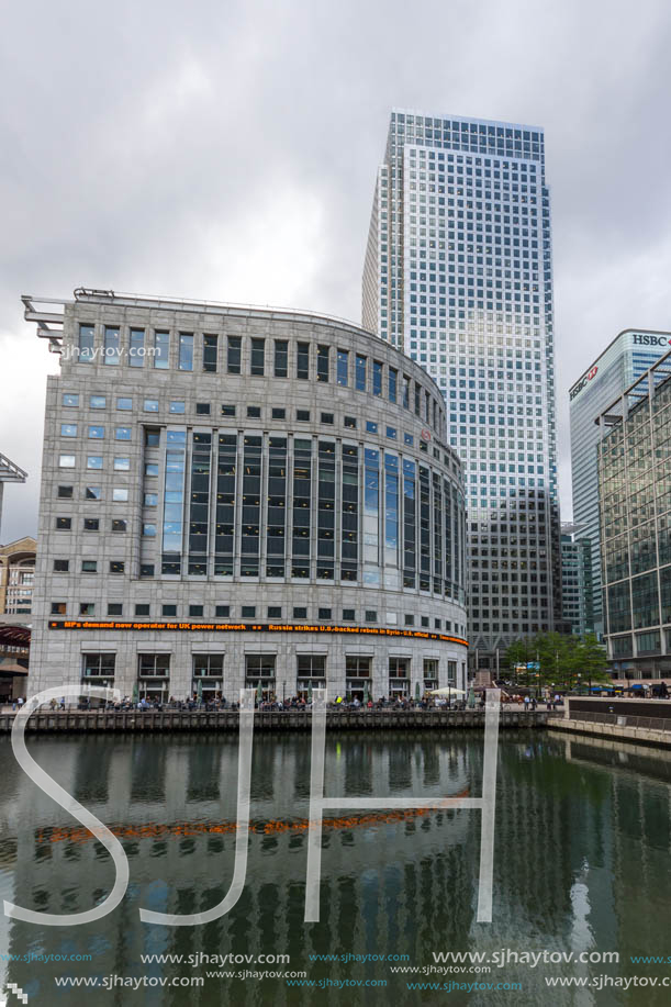 LONDON, ENGLAND - JUNE 17, 2016: Business building and skyscraper in Canary Wharf, London, England, Great Britain