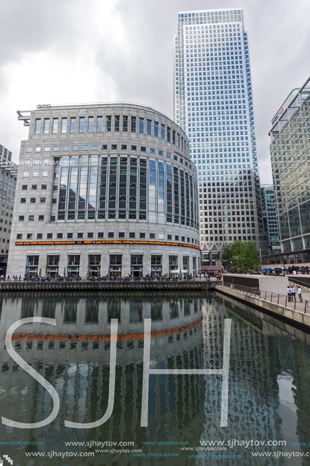 LONDON, ENGLAND - JUNE 17, 2016: Business building and skyscraper in Canary Wharf, London, England, Great Britain