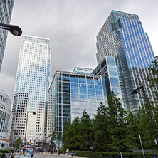 LONDON, ENGLAND - JUNE 17, 2016: Business building and skyscraper in Canary Wharf, London, England, Great Britain