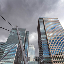 LONDON, ENGLAND - JUNE 17, 2016: Business building and skyscraper in Canary Wharf, London, England, Great Britain