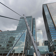 LONDON, ENGLAND - JUNE 17, 2016: Business building and skyscraper in Canary Wharf, London, England, Great Britain