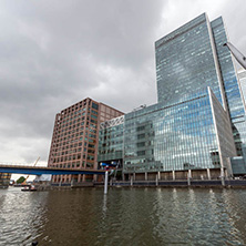 LONDON, ENGLAND - JUNE 17, 2016: Business building and skyscraper in Canary Wharf, London, England, Great Britain