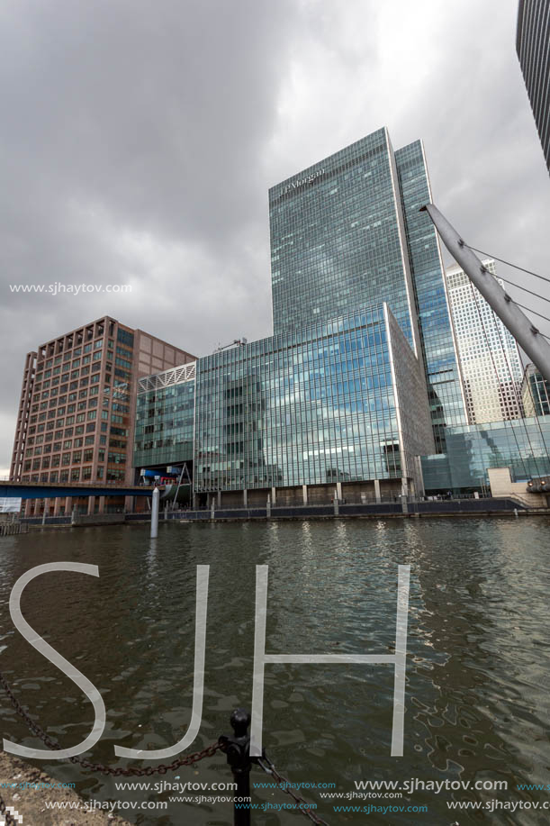 LONDON, ENGLAND - JUNE 17, 2016: Business building and skyscraper in Canary Wharf, London, England, Great Britain