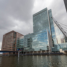 LONDON, ENGLAND - JUNE 17, 2016: Business building and skyscraper in Canary Wharf, London, England, Great Britain