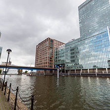 LONDON, ENGLAND - JUNE 17, 2016: Business building and skyscraper in Canary Wharf, London, England, Great Britain