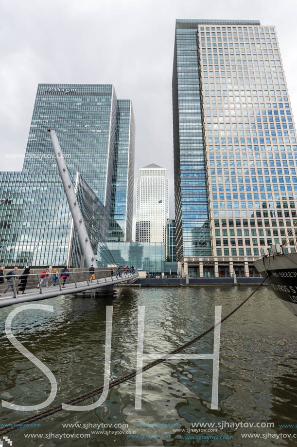 LONDON, ENGLAND - JUNE 17, 2016: Business building and skyscraper in Canary Wharf, London, England, Great Britain