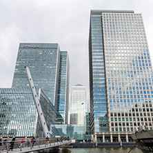 LONDON, ENGLAND - JUNE 17, 2016: Business building and skyscraper in Canary Wharf, London, England, Great Britain