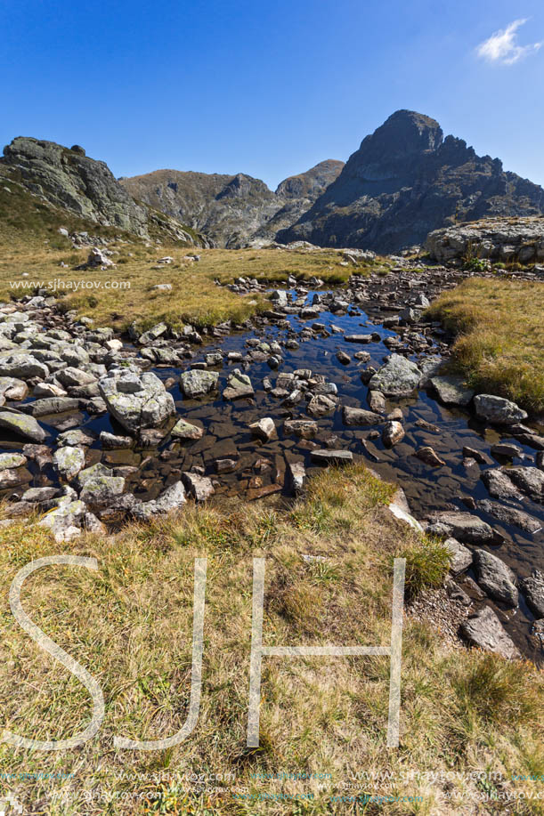 Amazing landscape of Orlovets peak and mountain river, Rila Mountain, Bulgaria