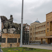 SKOPJE, REPUBLIC OF MACEDONIA - FEBRUARY 24, 2018:  Building of Parliament in city of Skopje, Republic of Macedonia