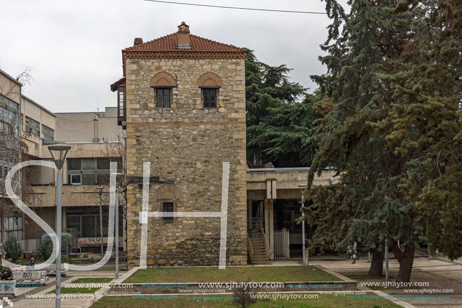 SKOPJE, REPUBLIC OF MACEDONIA - FEBRUARY 24, 2018:  Ruins of Feudal Tower in city of Skopje, Republic of Macedonia