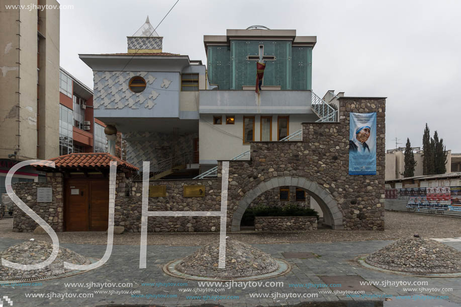 SKOPJE, REPUBLIC OF MACEDONIA - FEBRUARY 24, 2018:  Memorial House Mother Teresa in city of Skopje, Republic of Macedonia