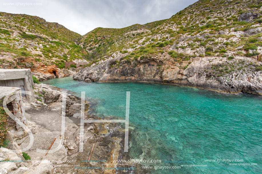 Panorama of Limnionas beach bay at Zakynthos island, Greece