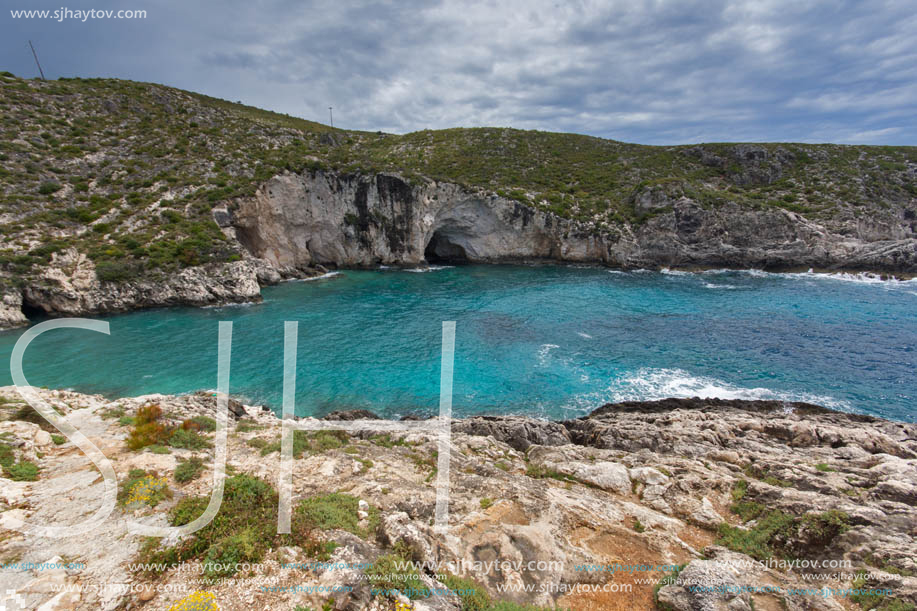 Panorama of Limnionas beach bay at Zakynthos island, Greece