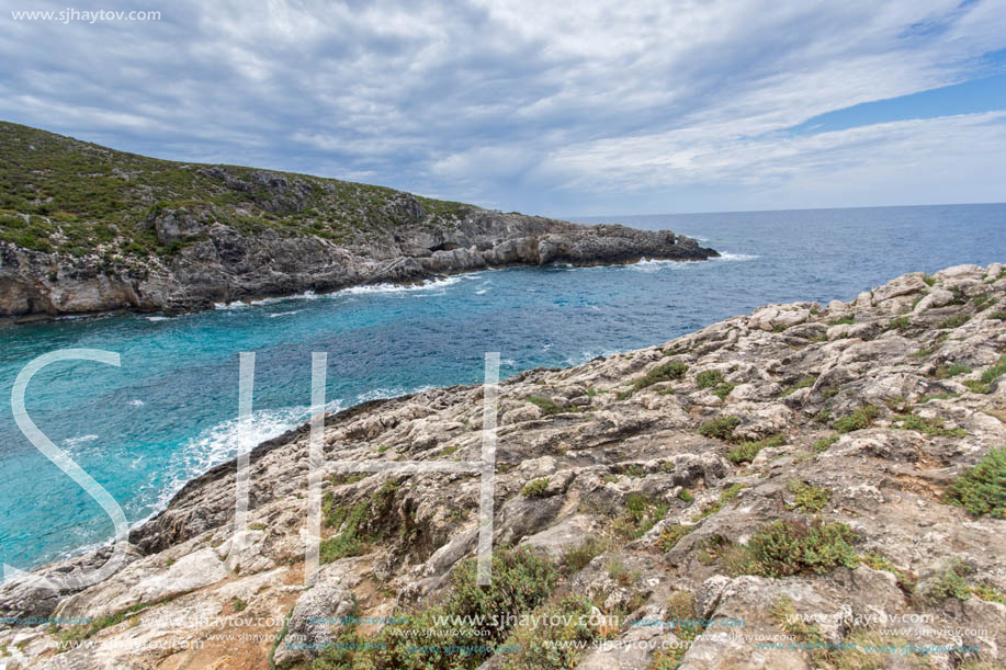 Panorama of Limnionas beach bay at Zakynthos island, Greece