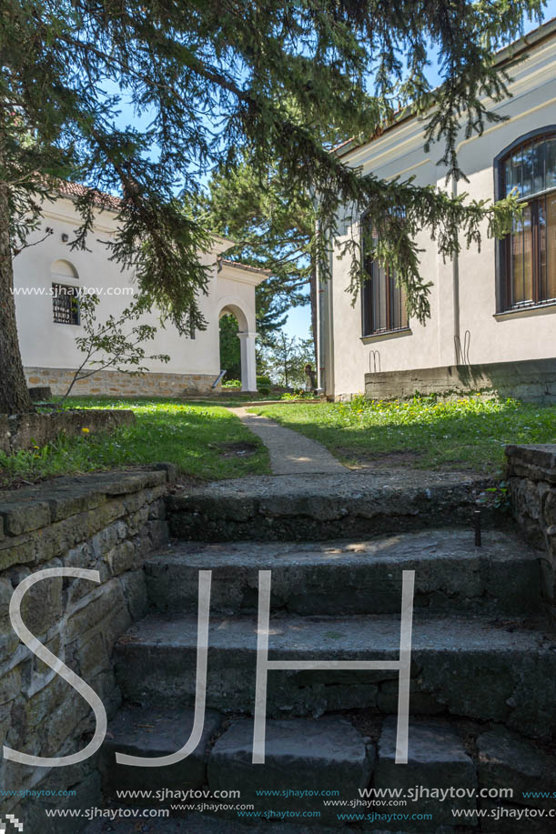 LYASKOVSKI MONASTERY, VELIKO TARNOVO, BULGARIA - APRIL 11, 2017: Medieval buildings in Lyaskovski Monastery St. Peter and  St. Paul near village of Arbanasi, Veliko Tarnovo region, Bulgaria