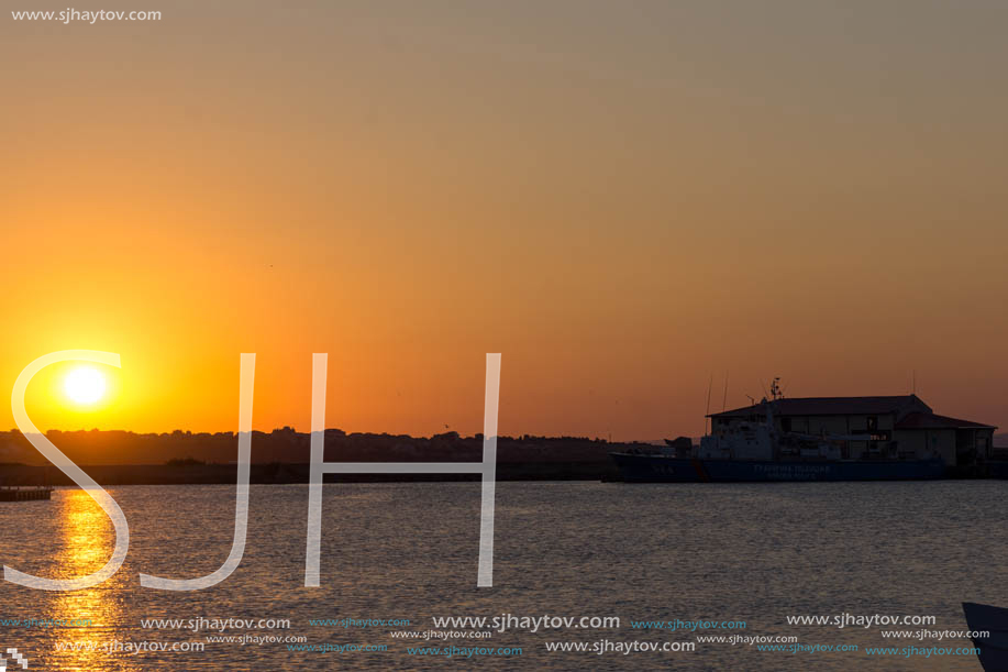 SOZOPOL, BULGARIA - JULY 11, 2016: Sunset at the port of Sozopol, Burgas Region, Bulgaria