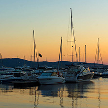 SOZOPOL, BULGARIA - JULY 11, 2016: Sunset at the port of Sozopol, Burgas Region, Bulgaria