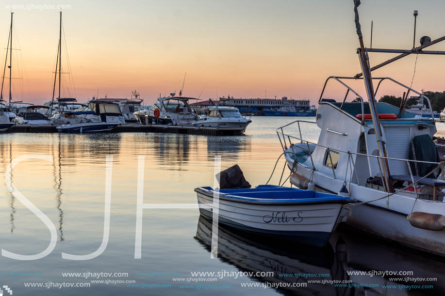 SOZOPOL, BULGARIA - JULY 11, 2016: Sunset at the port of Sozopol, Burgas Region, Bulgaria