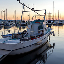 SOZOPOL, BULGARIA - JULY 11, 2016: Sunset at the port of Sozopol, Burgas Region, Bulgaria
