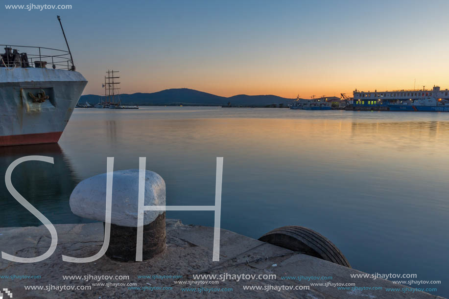 SOZOPOL, BULGARIA - JULY 11, 2016: Sunset at the port of Sozopol, Burgas Region, Bulgaria