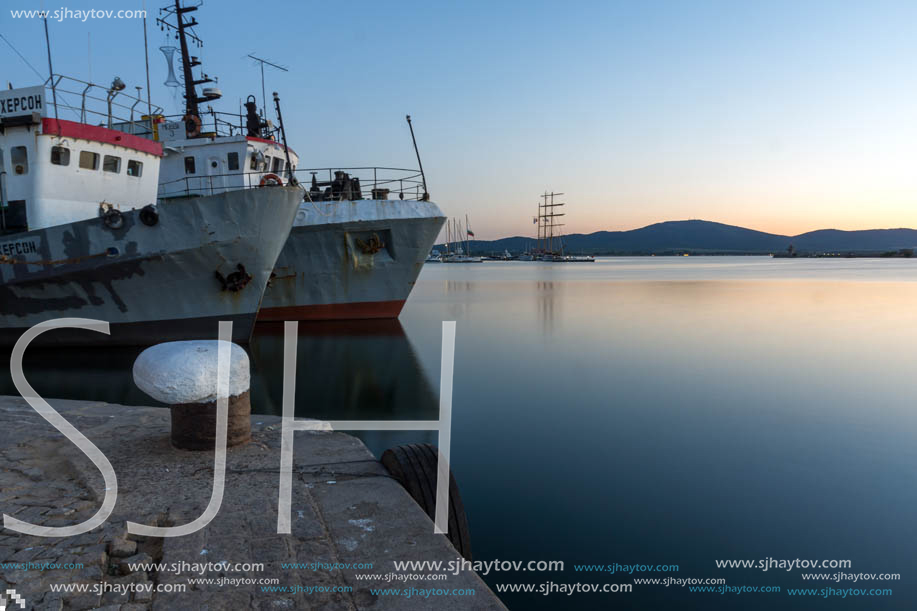 SOZOPOL, BULGARIA - JULY 11, 2016: Sunset at the port of Sozopol, Burgas Region, Bulgaria