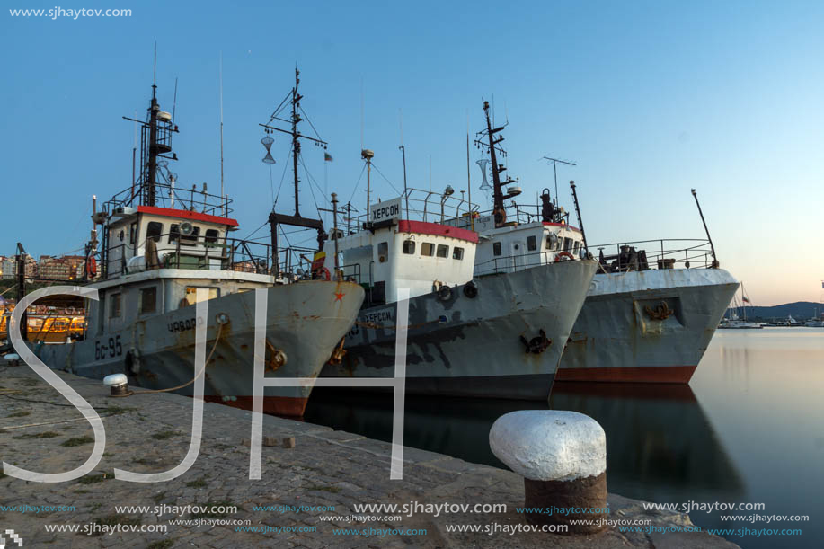 SOZOPOL, BULGARIA - JULY 11, 2016: Sunset at the port of Sozopol, Burgas Region, Bulgaria