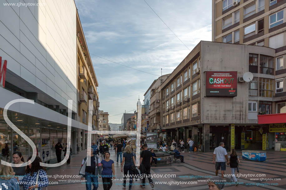 NIS, SERBIA- OCTOBER 21, 2017: Walking people on central street of City of Nis, Serbia