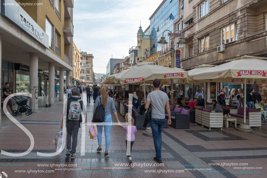 NIS, SERBIA- OCTOBER 21, 2017: Walking people on central street of City of Nis, Serbia