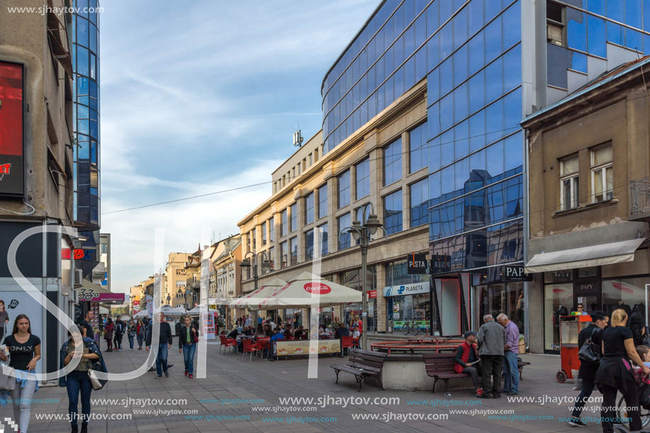 NIS, SERBIA- OCTOBER 21, 2017: Walking people on central street of City of Nis, Serbia