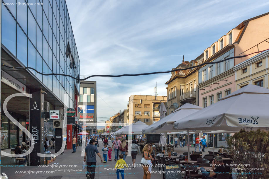 NIS, SERBIA- OCTOBER 21, 2017: Walking people on central street of City of Nis, Serbia