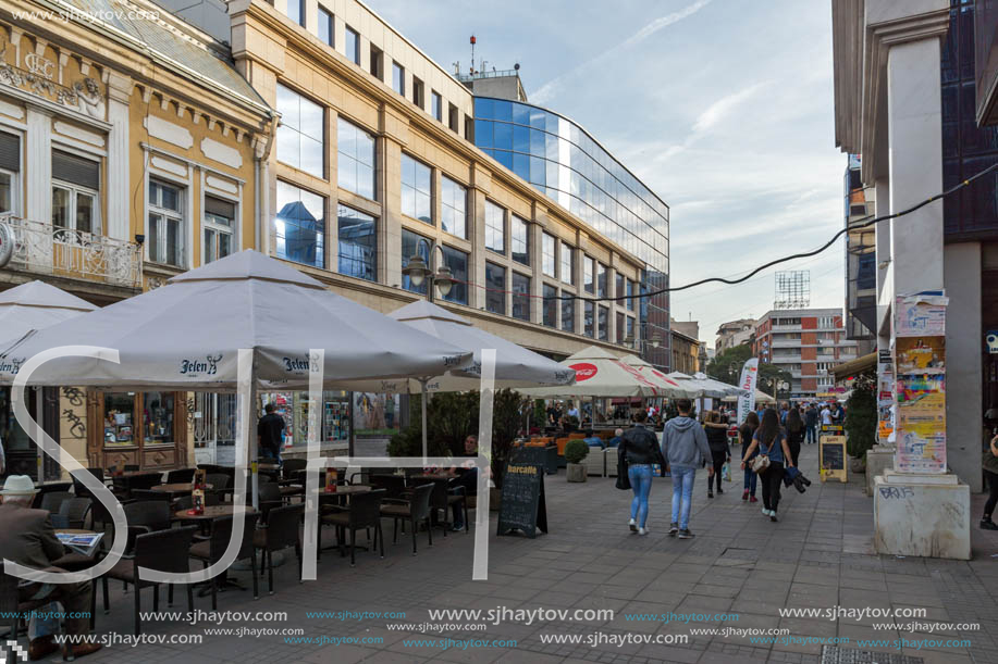 NIS, SERBIA- OCTOBER 21, 2017: Walking people on central street of City of Nis, Serbia