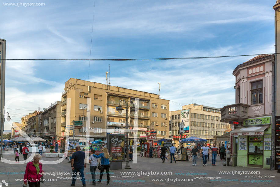 NIS, SERBIA- OCTOBER 21, 2017: Walking people on central street of City of Nis, Serbia