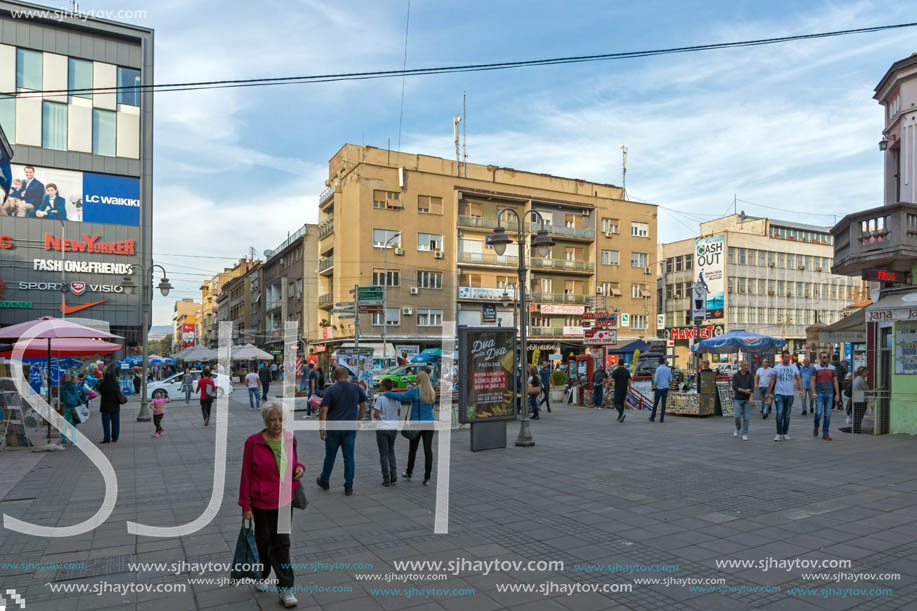 NIS, SERBIA- OCTOBER 21, 2017: Walking people on central street of City of Nis, Serbia