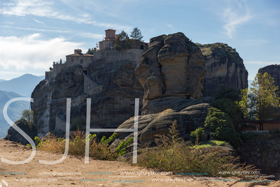 Amazing view of Holy Monastery of Varlaam in Meteora, Thessaly, Greece